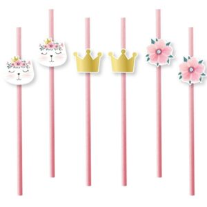 Slamky ružové s mačkou 6 ks - kovove slamky, slamky, sklenene slamky, papierove slamky, bambusove slamky, eko slamky, nerezove slamky, bambusové slamky, kovové slamky dm, ekologicke slamky, kefka na slamky, bio slamky, ryzove slamky, psenicne slamky