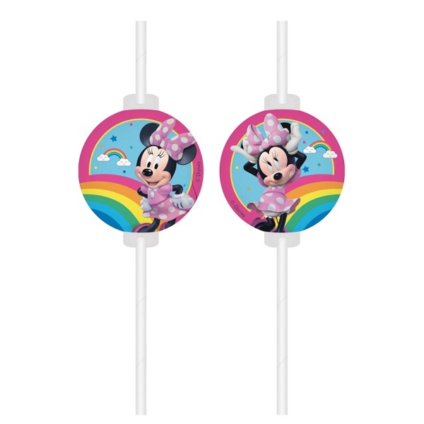 Papierové slamky Minnie rainbow 4 ks - kovove slamky, slamky, sklenene slamky, papierove slamky, bambusove slamky, eko slamky, nerezove slamky, bambusové slamky, kovové slamky dm, ekologicke slamky, kefka na slamky, bio slamky, ryzove slamky, psenicne slamky