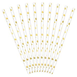 Slamky papierové Srdiečka gold 10 ks - kovove slamky, slamky, sklenene slamky, papierove slamky, bambusove slamky, eko slamky, nerezove slamky, bambusové slamky, kovové slamky dm, ekologicke slamky, kefka na slamky, bio slamky, ryzove slamky, psenicne slamky
