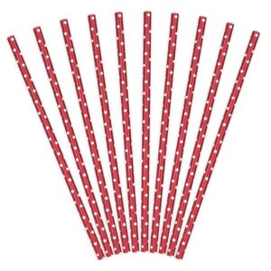 Slamky bodky bielo - červené 10ks - kovove slamky, slamky, sklenene slamky, papierove slamky, bambusove slamky, eko slamky, nerezove slamky, bambusové slamky, kovové slamky dm, ekologicke slamky, kefka na slamky, bio slamky, ryzove slamky, psenicne slamky